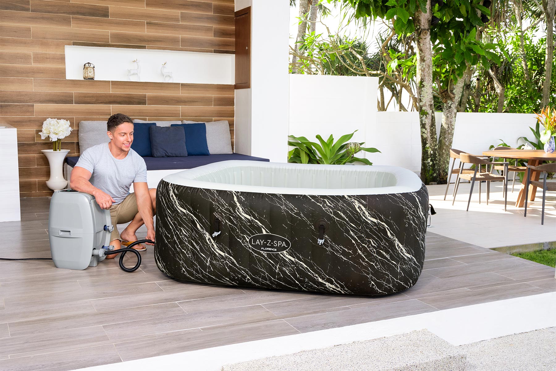Lazy Spa hot tub with LED lights