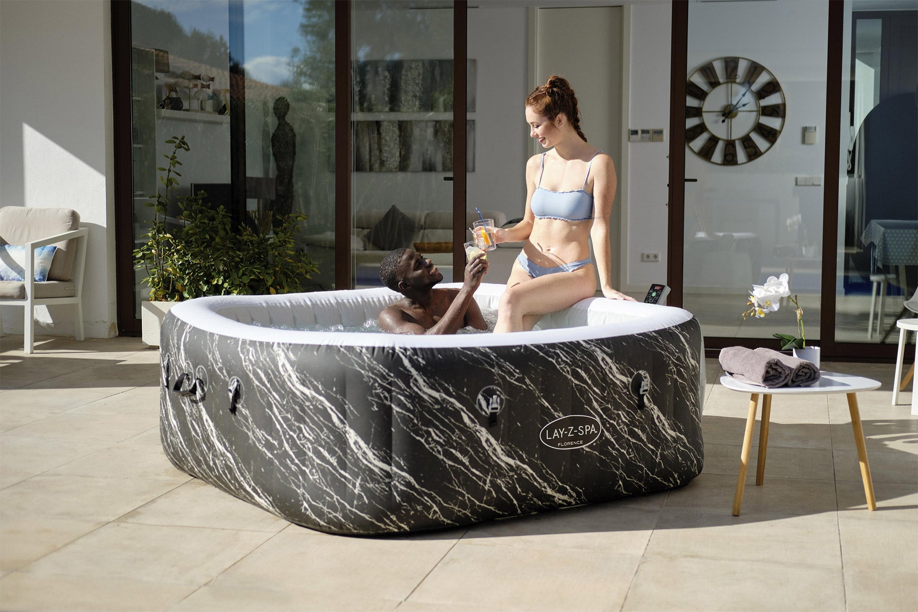Square Lay Z Spa hot tub with lights