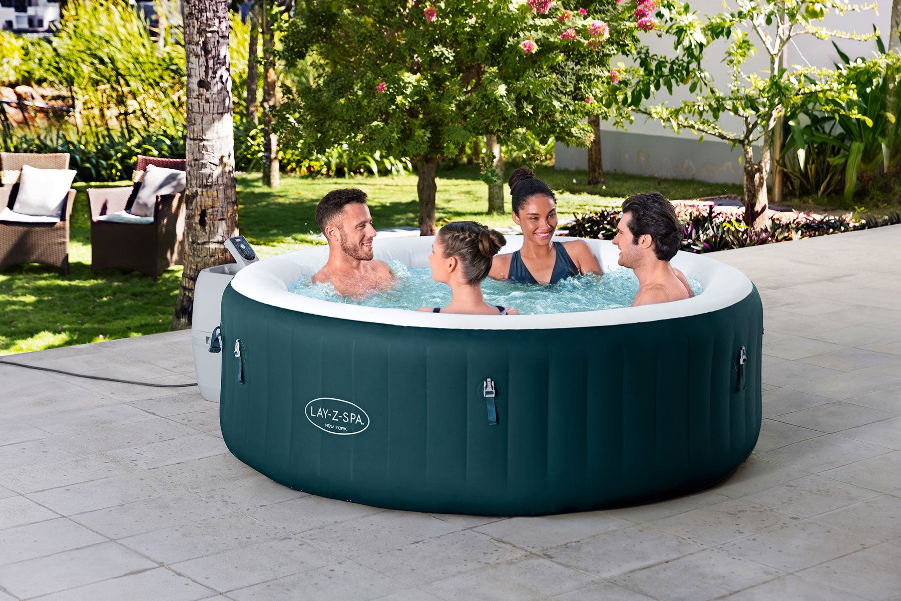 Green round inflatable hot tub for 6 people