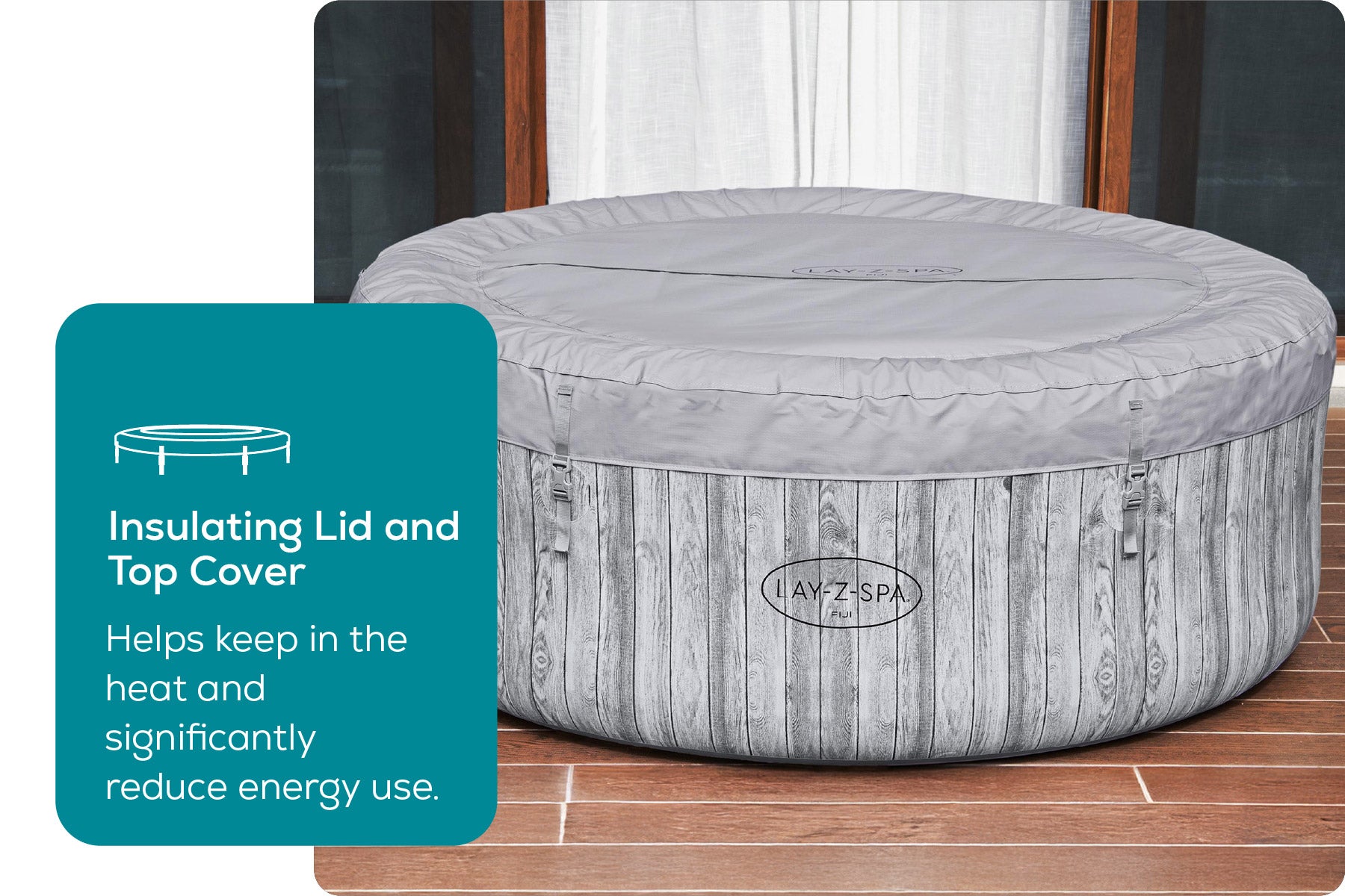inflatable hot tub with insulating lid and top cover