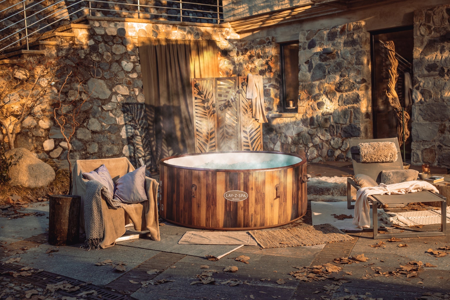 wood effect inflatable hot tub