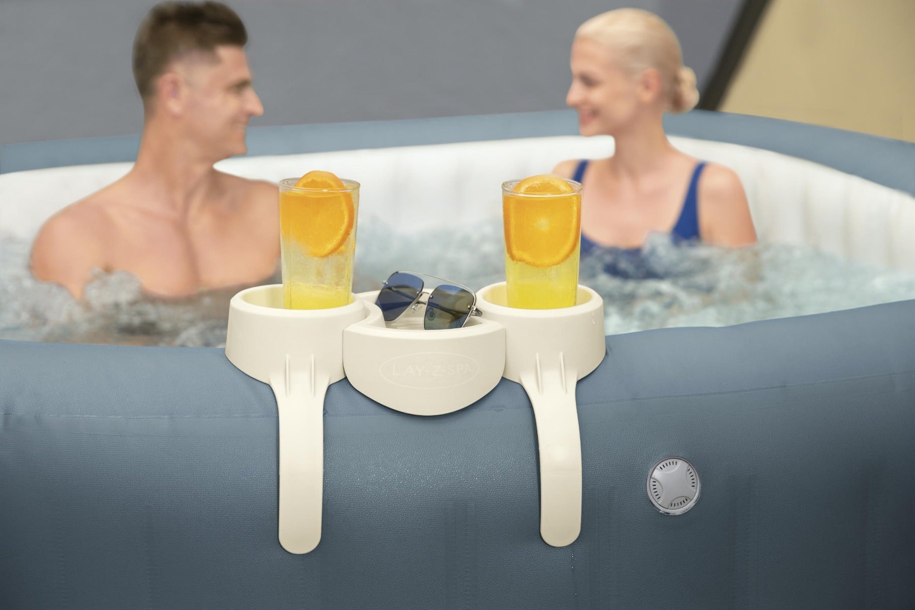 Drinks tray for inflatable hot tub
