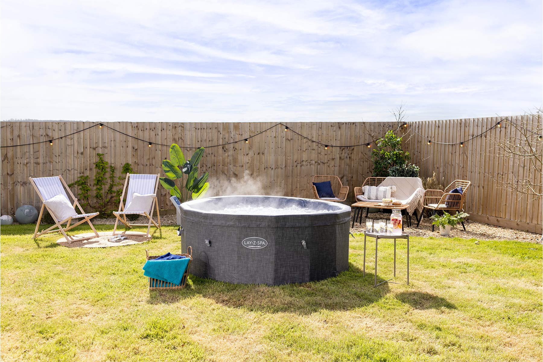 Ultra-energy-efficient Lay-Z-Spa Thermacore Copenhagen hot tub in a UK back garden 