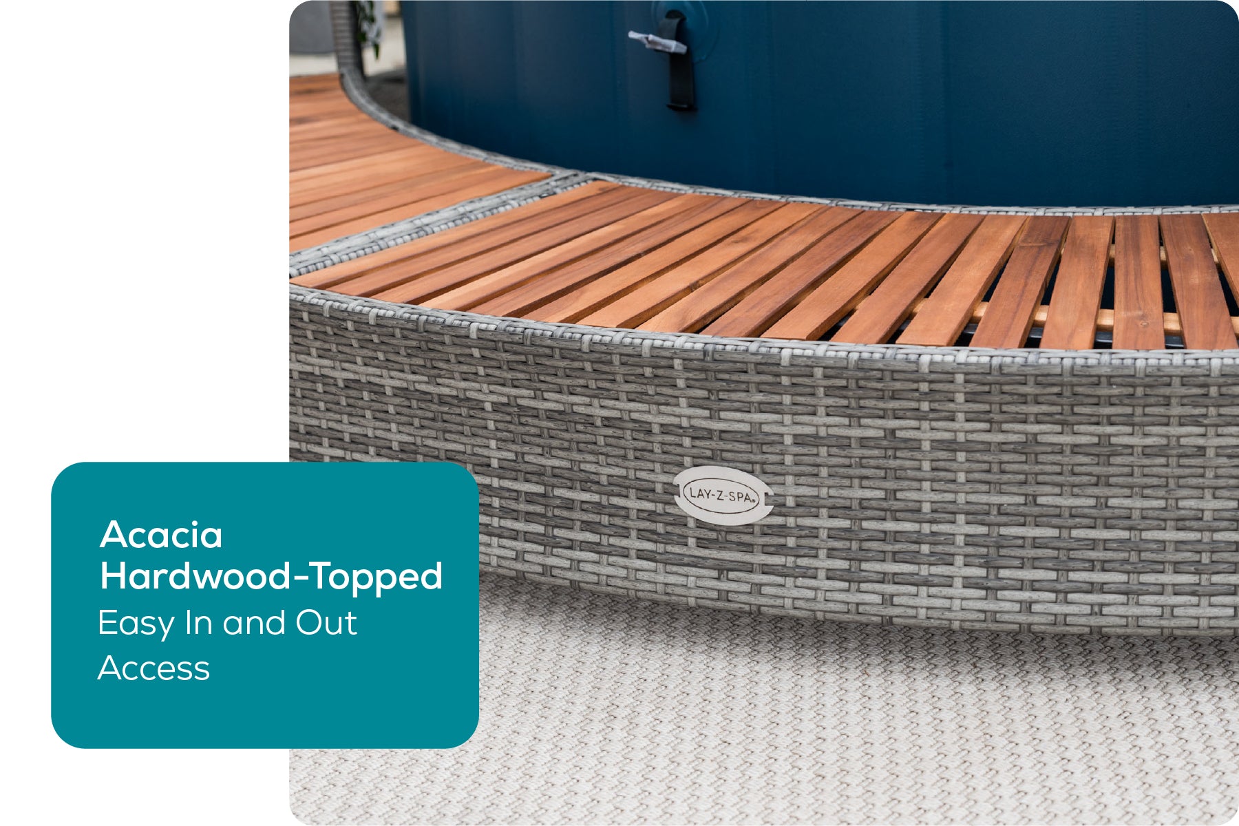 acacia wood on hot tub surround