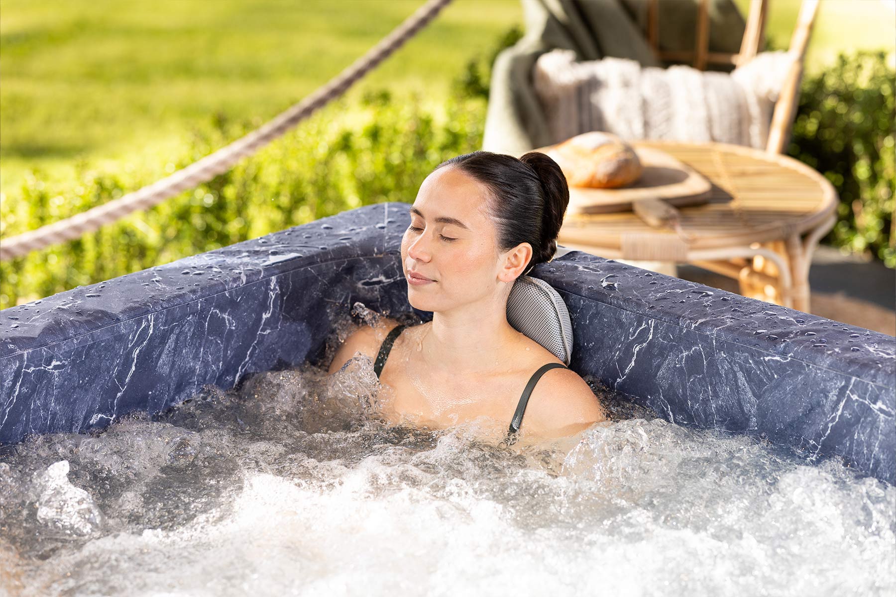 Lay-Z-Spa Colorado Hot Tub with padded pillows and built-in UltraFit heater pump