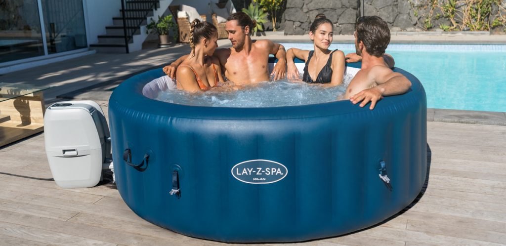 Lay-Z-Spa Milan AirJet Plus with Freeze Shield. A portable hot tub you can use all year.