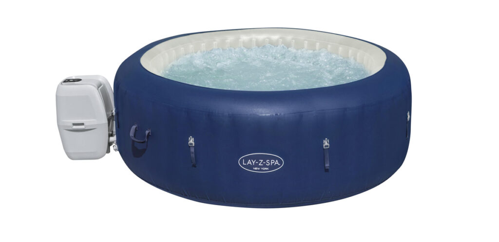 Lay-Z-Spa inflatable hot tub with LED lights.