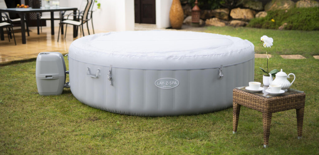 largest inflatable hot tub with energy-saving lid